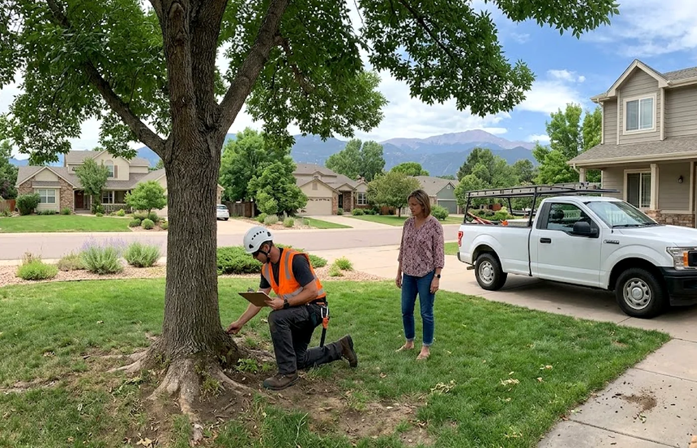 ash tree care in Colorado Springs with residential tree care work visible