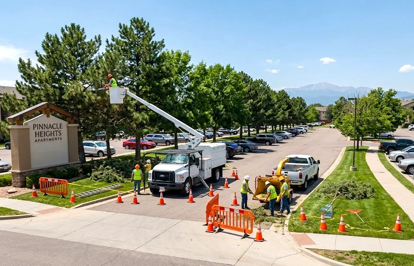 commercial tree service in Colorado Springs with residential tree care work visible