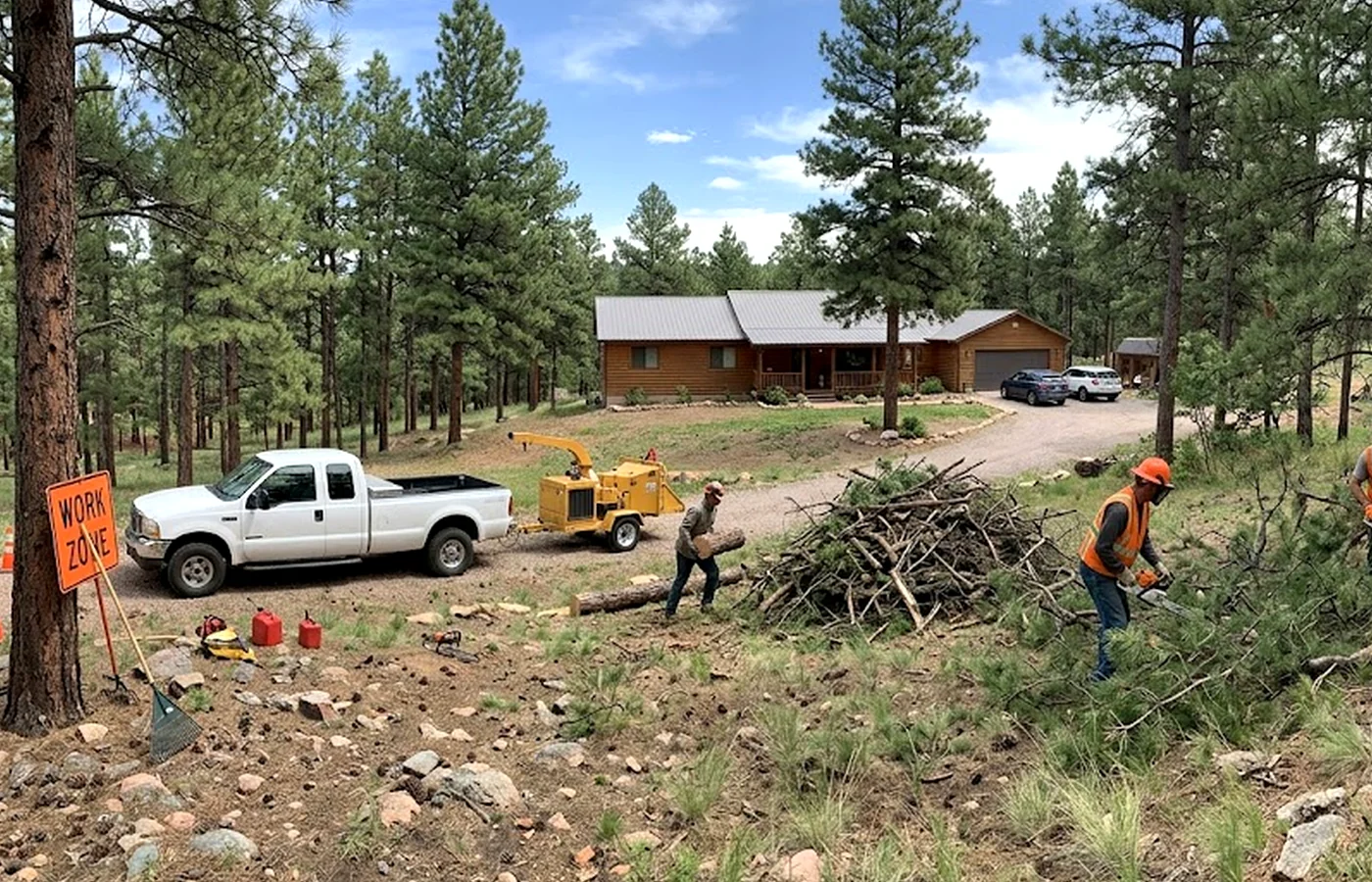 wildfire mitigation tree service in Colorado Springs with residential tree care work visible