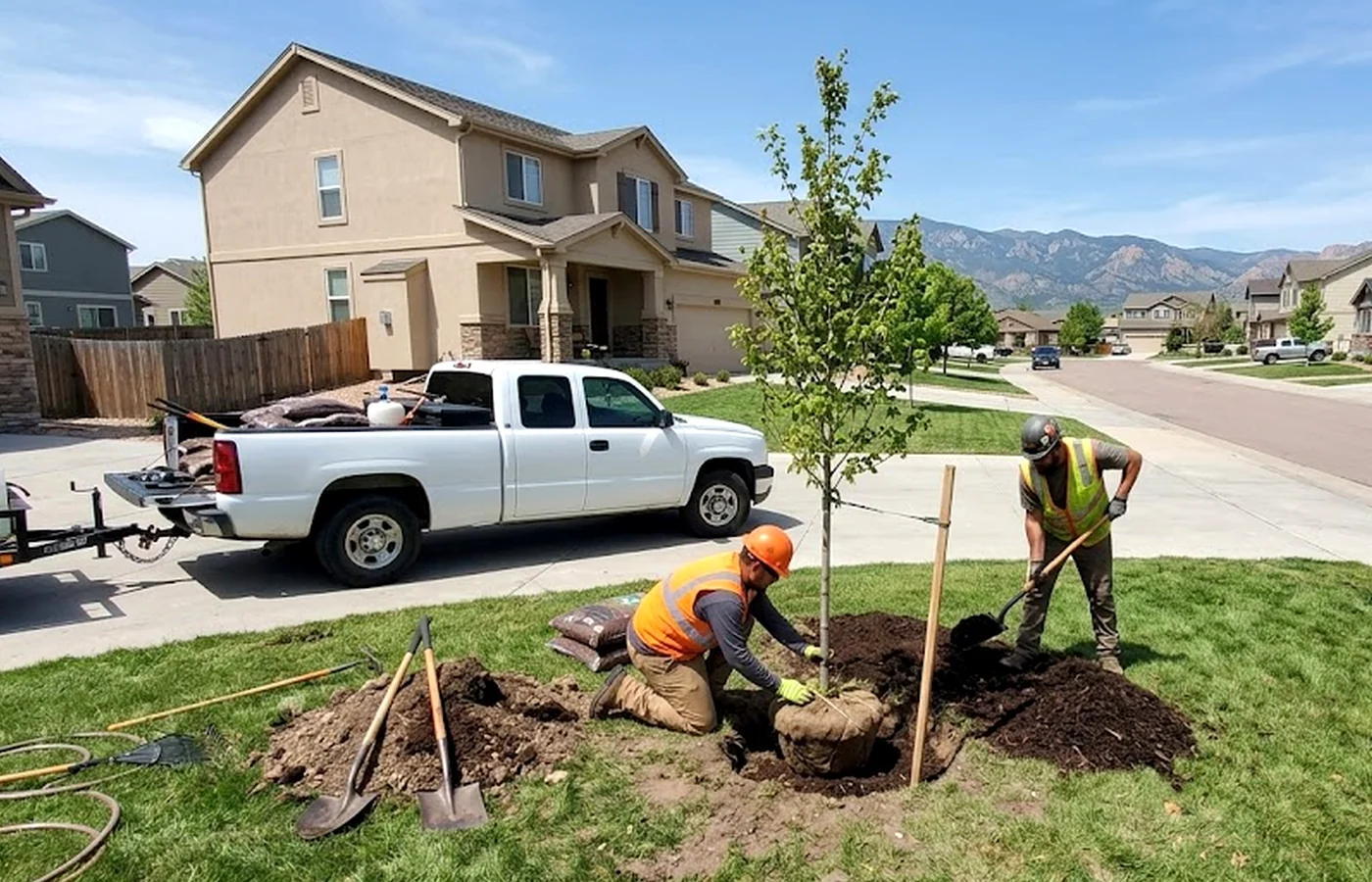 fruit tree pruning in Colorado Springs with residential tree care work visible