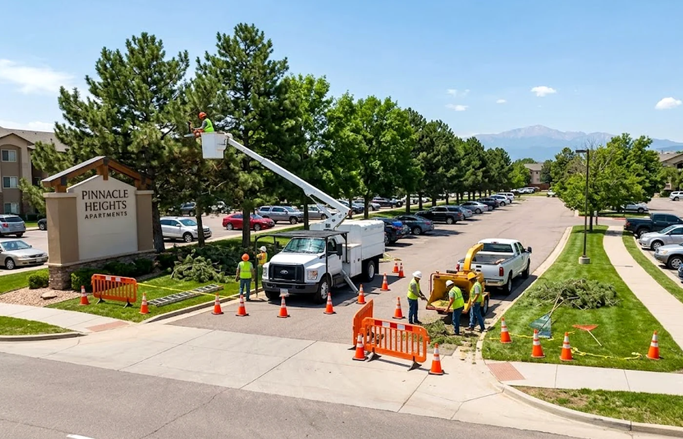 hoa tree service in Colorado Springs with residential tree care work visible