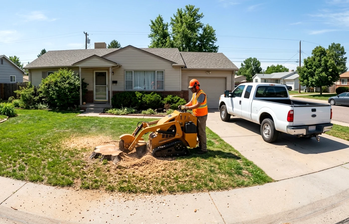 stump grinding and tree care in a Briargate-style Colorado Springs yard