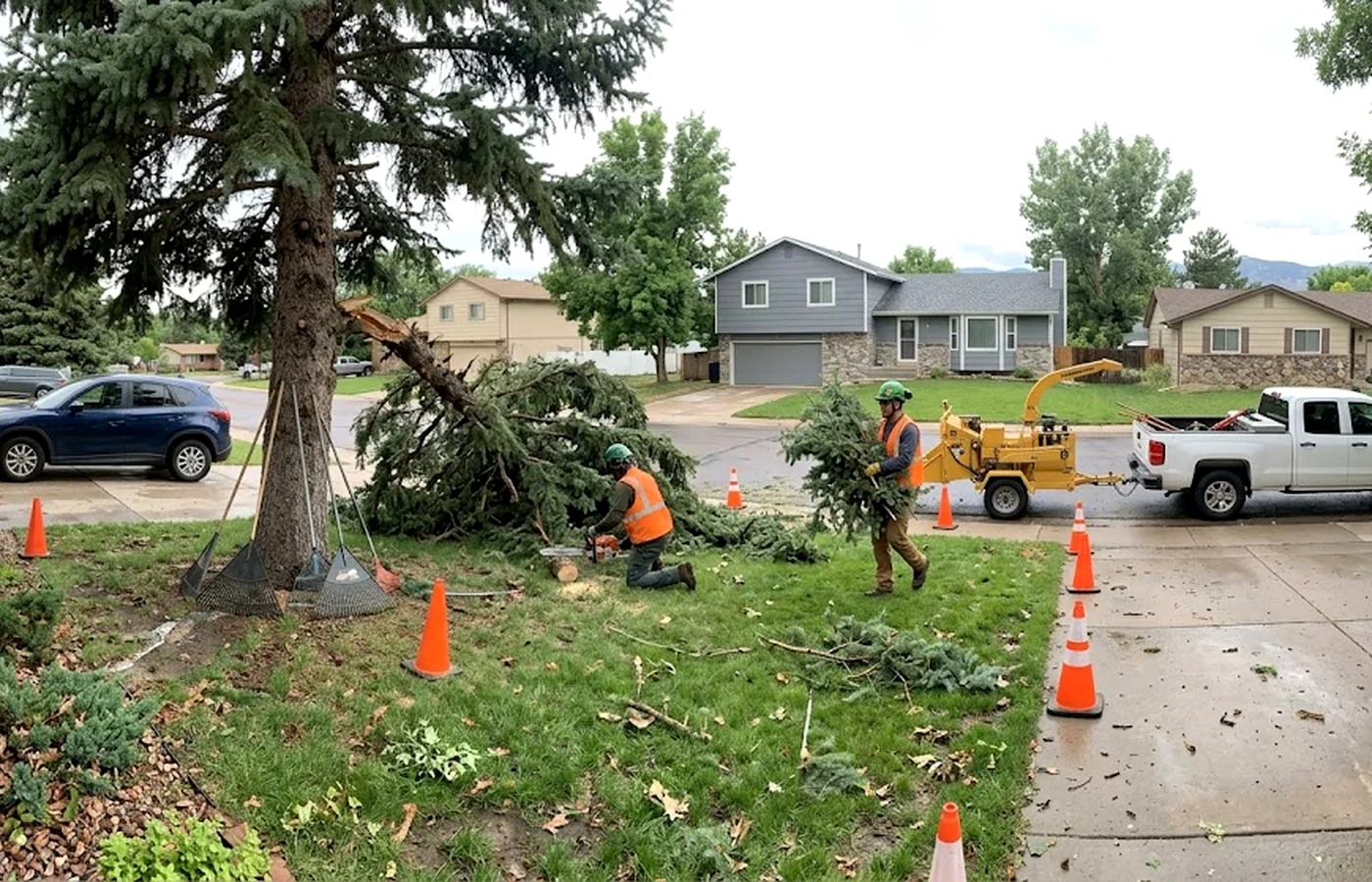 tree trimming in an older Colorado Springs neighborhood